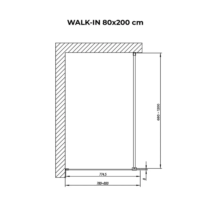 Walk-in | perete de duș Gold, cu sticlă fumurie 80, 200cm, 8mm, NANO