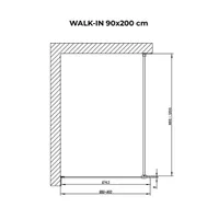 Walk-in | perete de duș Rose Gold, cu sticlă fumurie 90, 200cm, 8mm, NANO