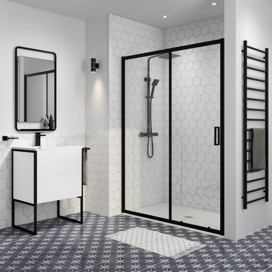 Elche | ușă de duș glisantă Black 120, 190cm, 6mm, NANO