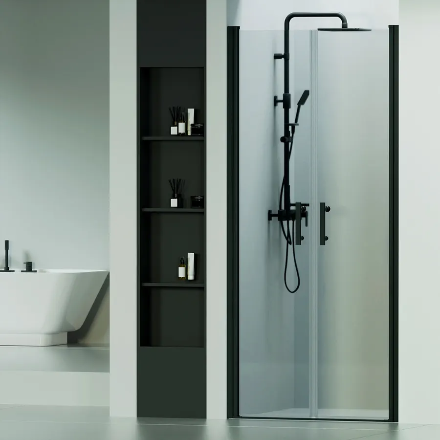 Westy | ușă de duș batantă cu două canate Black 80, 195cm, 6mm, NANO