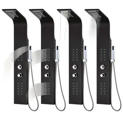 Verona | panou de duș cu termostat Black, oțel inoxidabil, LED