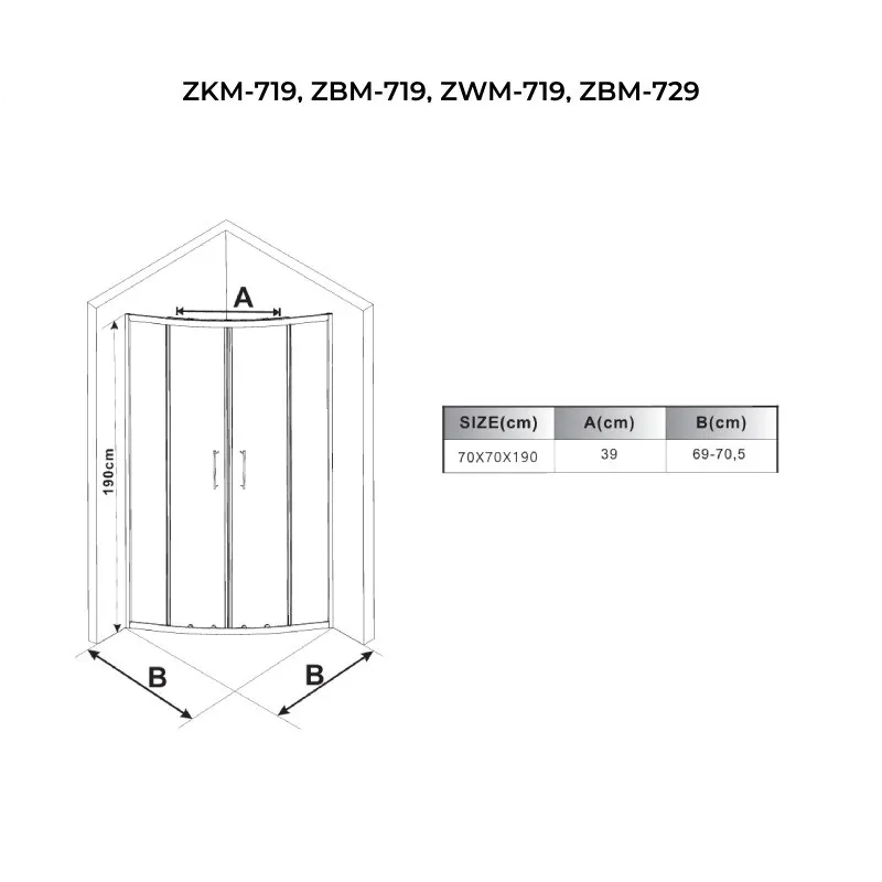 Avignon | cabină de duș semirotundă White 6mm 70*70 190cm